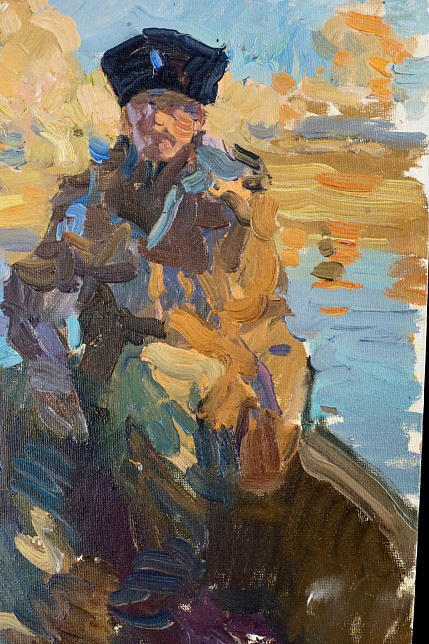 Этюд «Рыбак в лодке», художник Юрий Кротов, 2012 год.