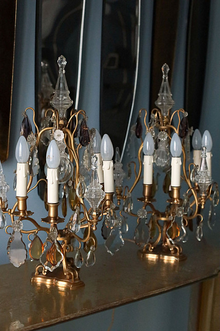 Жирандоли антикварные, цветной хрусталь, бронза, Франция, ок.1920 гг.