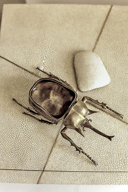 Шкатулка "Жук-олень", латунь, кожа ската, Ginger Brown